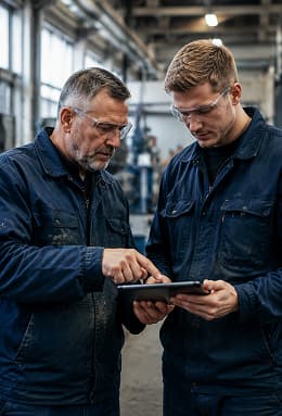 Kolleger som diskuterer en oppgave på et nettbrett